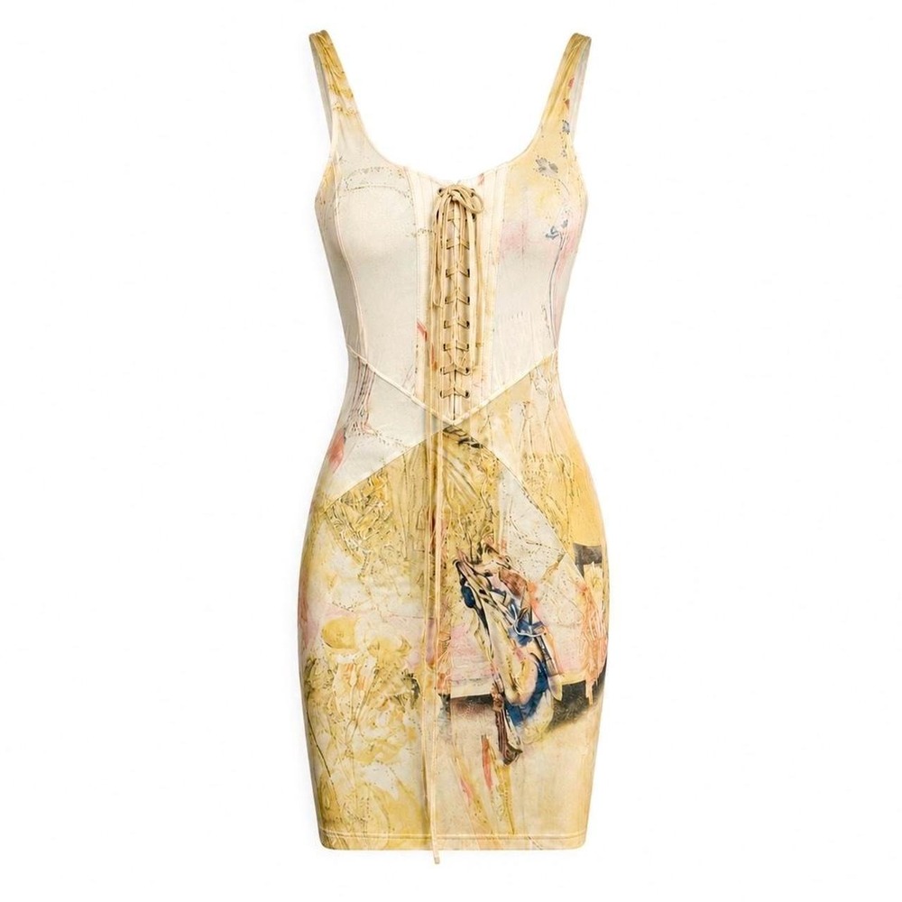 Cavalli Vintage Lace Up Silk Corset Dress